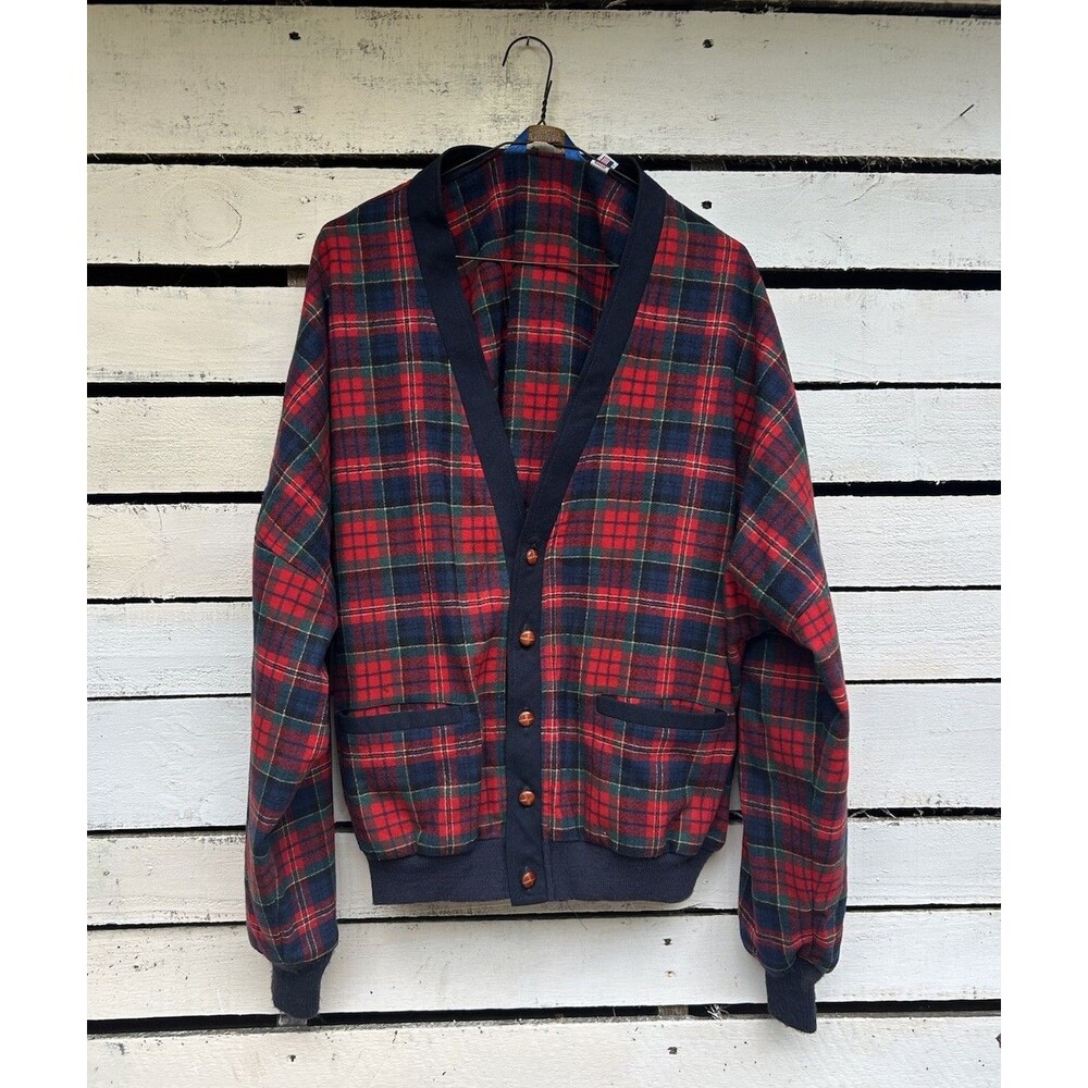 Vintage Pendleton Cardigan Sweater Plaid Mens Size 2XL V Neck Cabin Outdoors 90s